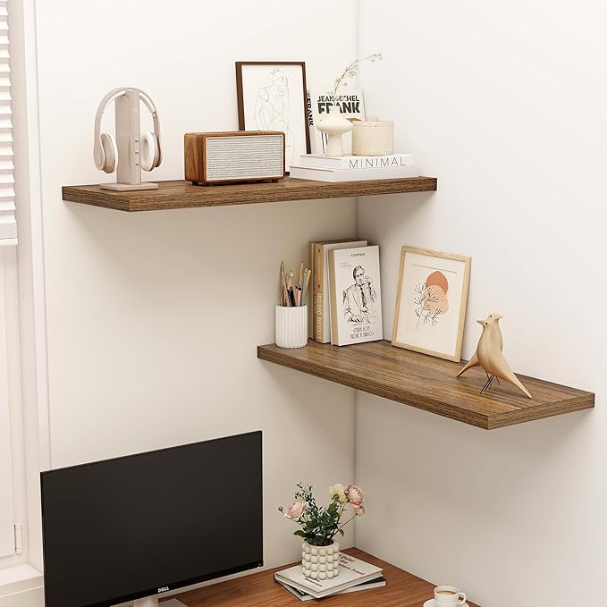 36" Floating Shelves for Wall, 12" Deep Slim Walnut Floating Shelves, Wall-Mounted Shelves for Bedroom, Living Room, Kitchen, Bathroom - Set of 2-CasaMuseHome