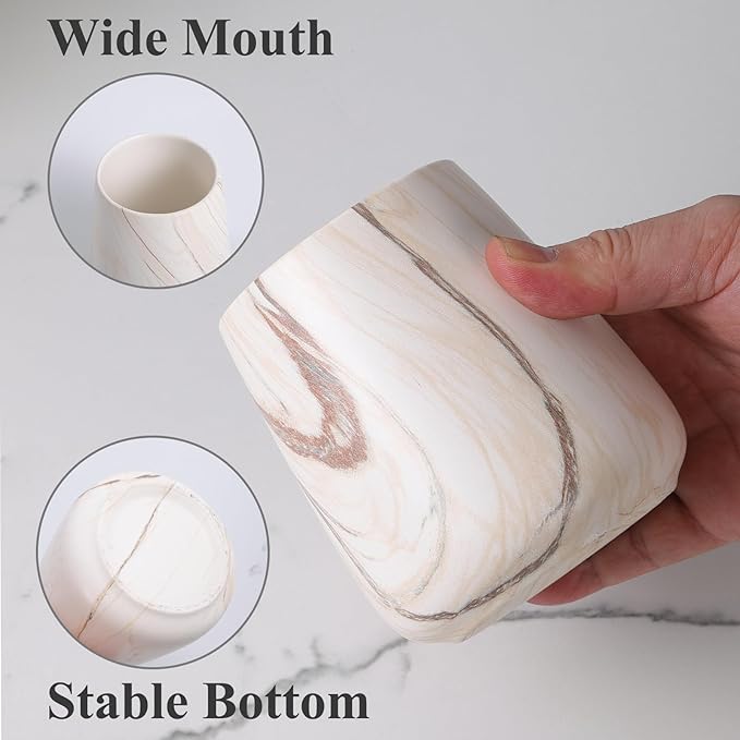 2Pcs Toothbrush Holder for Bathroom - Marble Brown Ceramic Tooth Brushing Holders Set, Toothbrush Cup & Toothpaste Organizer for Bathroom Countertop, Makeup Brush Holder, Pen Holder for Home Storage-CasaMuseHome