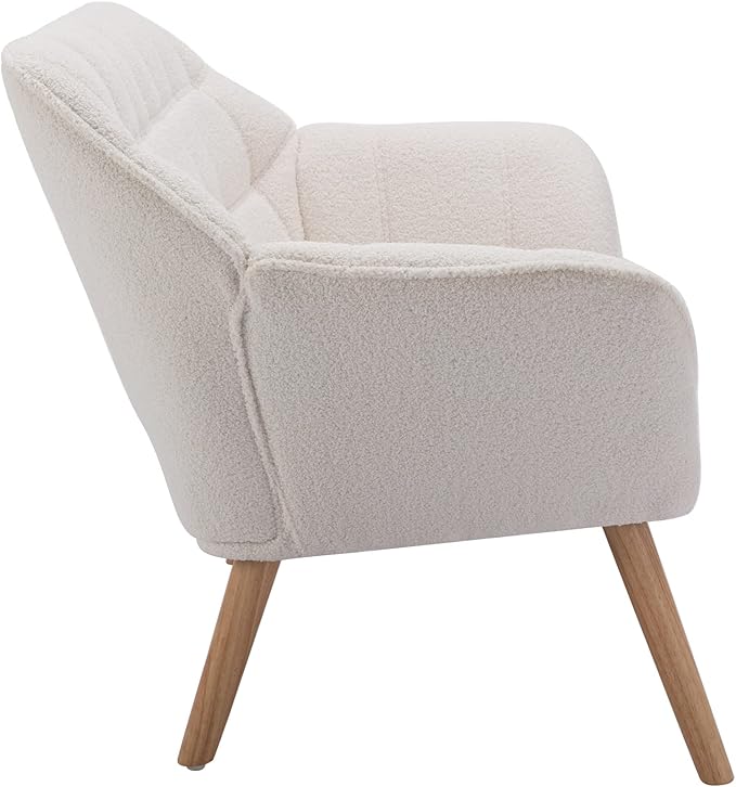 48" Small Loveseat Sofa, Modern Sherpa Mini Sofa Couch 2-Seater Fluffy Love Seat with Quilting Backs and Wood Legs for Living Room, Bedroom and Small Space, White-CasaMuseHome