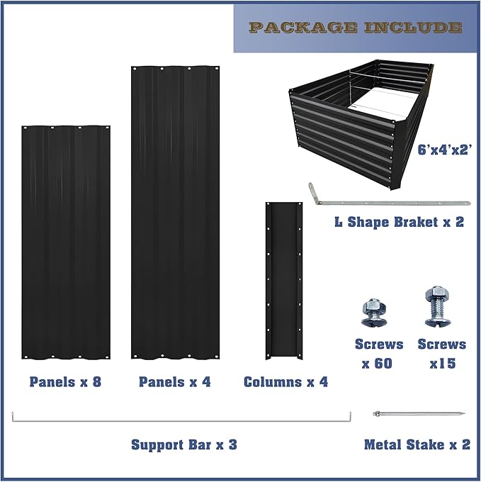 6x4x2FT Metal Raised Garden Bed Kit, Galvanized Outdoor Garden Bed Planter Box for Vegetables, Flowers, Herbs, Succulents and More, Black-CasaMuseHome