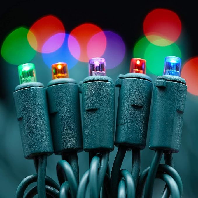 200 Count Multicolor Wide Angle LED Christmas Lights, 66 ft Green Wire UL Certified Commercial Grade 5mm Holiday String Light Set (Multicolor)-CasaMuseHome