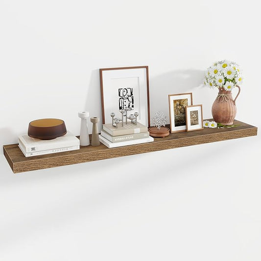 55 Inch Floating Shelves, 12 Inch Deep Floating Shelves for Wall, Floating Shelf with Invisible Brackets, Deep Shelves for Bathroom, Bedroom, Living Room, 1 Pack, Brown-CasaMuseHome