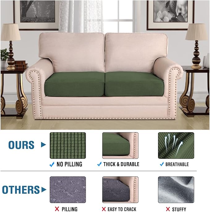 H.VERSAILTEX Super Stretch Individual Seat Cushion Covers Sofa Covers Couch Cushion Covers Slipcover Sets Thick Jacquard Textured Twill Fabric (2 Piece Medium Sofa Cushion Covers, Bronze Green)-CasaMuseHome
