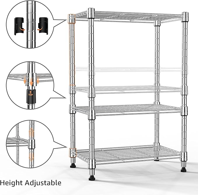 450 lbs Wire Storage Shelving 3-Tier Utility Shelving Unit Steel Organizer Wire Rack for Home,Kitchen,Office,Chrome(11.8" D x 17.7" W x 26.4" H)-CasaMuseHome