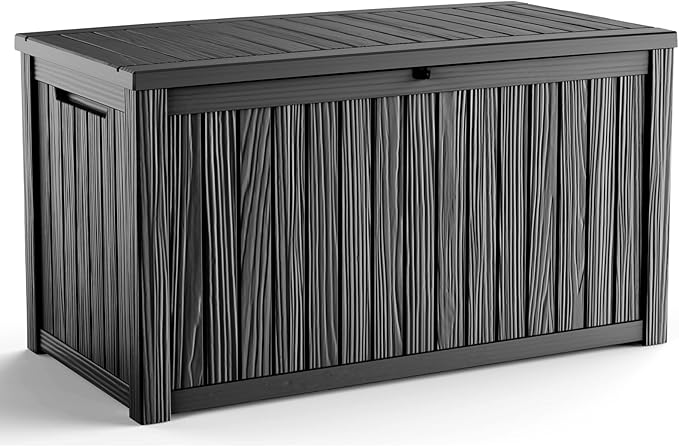 180 Gallon Outdoor Deck Box,Storage Lockable Waterproof Patio Furniture,Garden Tools,Cushions,Pool Accessories Outside Storage Resin Box(Black)-CasaMuseHome
