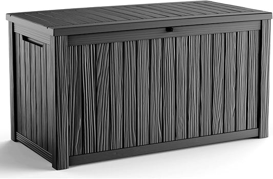 180 Gallon Outdoor Deck Box,Storage Lockable Waterproof Patio Furniture,Garden Tools,Cushions,Pool Accessories Outside Storage Resin Box(Black)-CasaMuseHome