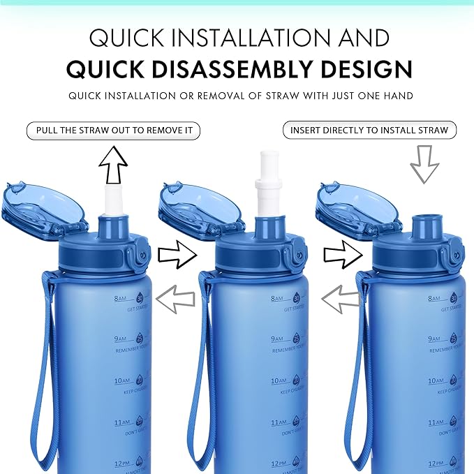 32oz Motivational Water Bottles with Time Marker & Fruit Strainer, Transparent Gradient Color Water Bottle with Times to Drink, Leakproof & BPA Free, Reusable Bottle with Strap (No Straw)-CasaMuseHome
