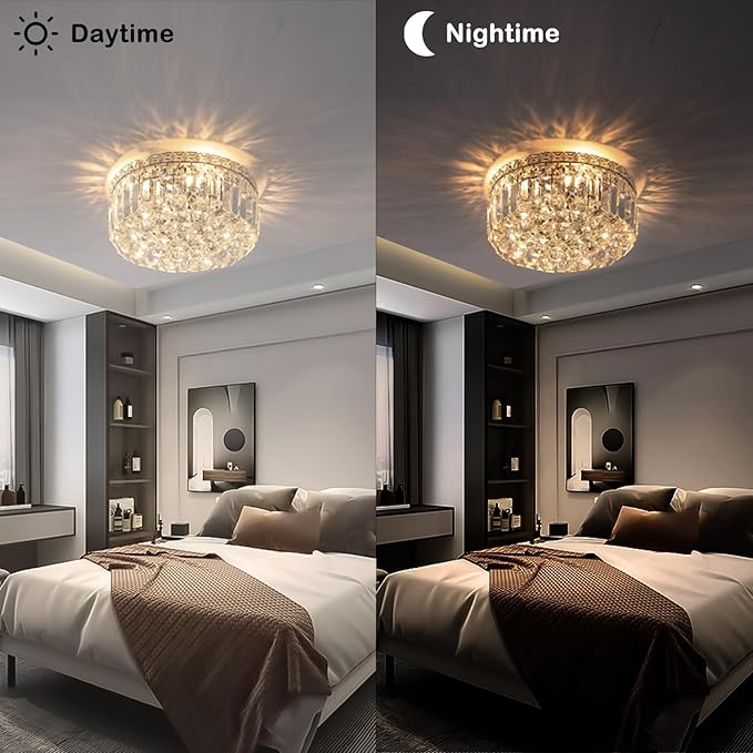 4-Light Crystal Flush Mount Chandelier Light Fixture with K9 Crystals Modern Ceiling Lights Elegant Pendant Lamp for Bedroom,Hallway,Bar,Living Room,Dining Room,H5.9 xW13.7(Bulbs Not Included)-CasaMuseHome