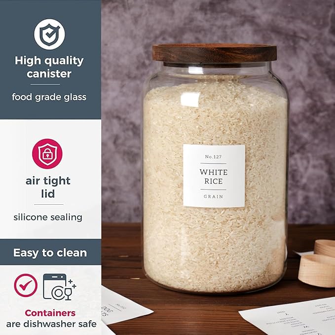 2 PCS Large Glass Jar with Airtight Lid, Glass Food Storage Jars for Tea,Spice,Cereal, Egg,Flour,Coffee and More(1 gallon/4000 ml)-CasaMuseHome