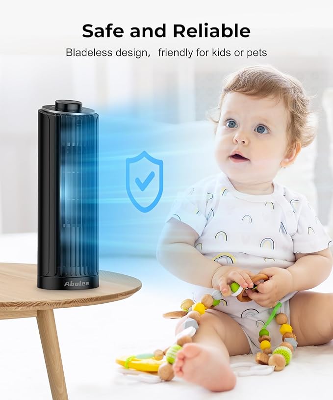 Abolee Tower Fan, 23ft/s Desk Fan, 70° Oscillating Table Fan for Bedroom, Standing Table Fan with 3 Modes, 2024 New 13 Inch Bladeless fan for Bedroom, Home,Office-CasaMuseHome