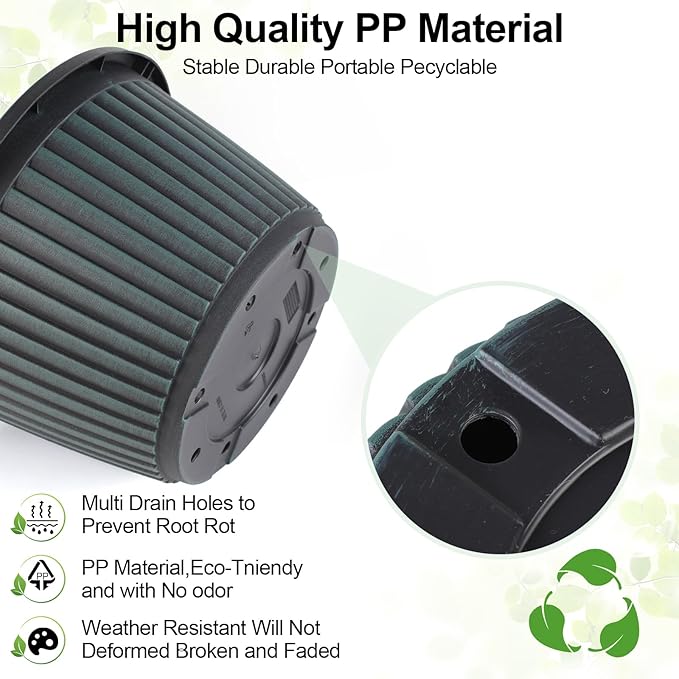 10 Inch Planter-Pots-for-Plants-Indoor-Outdoor, 4 Pack Plastic Flower Pots with Saucer & Drainage Holes, Modern Decorative Resin Garden Pots-CasaMuseHome