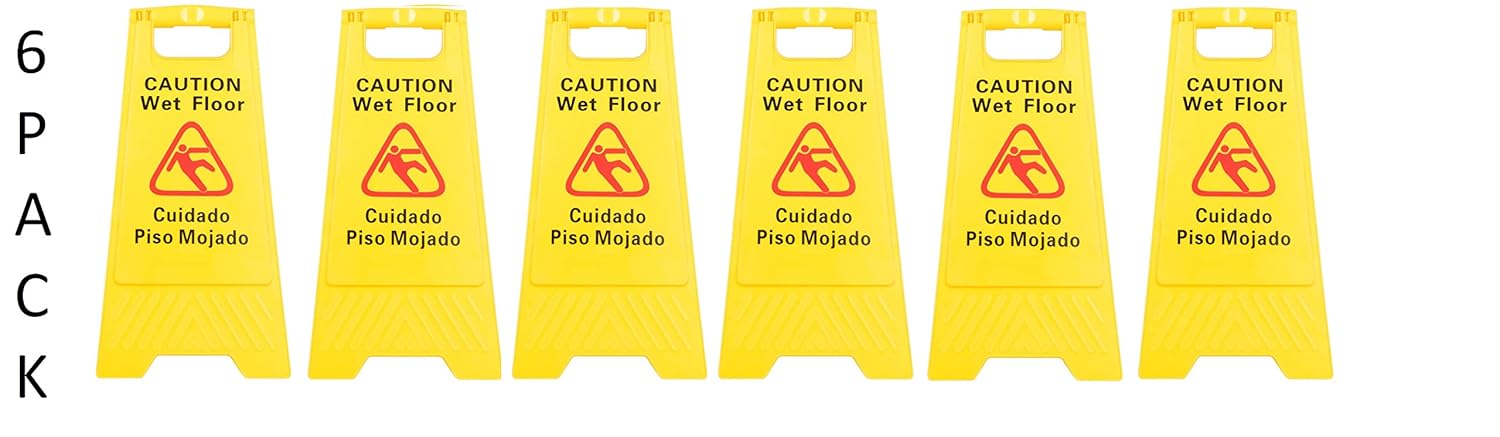6 Pack Restaurant Caution Wet Mop Bucket Floor Yellow Folding Sign Commercial