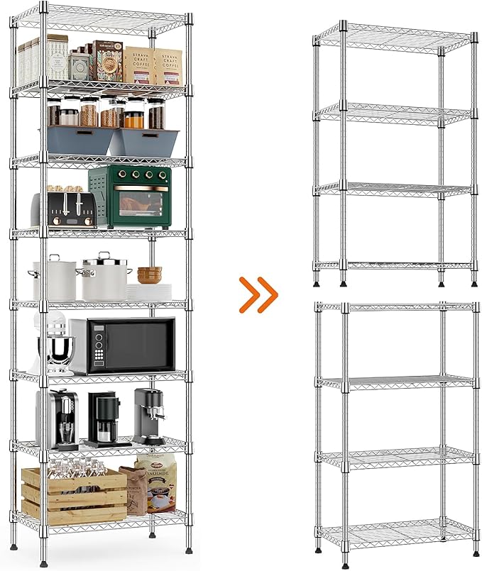 8 Tier 2000 lbs Storage Rack Metal Wire Shelving Unit, Storage Standing Shelf Organizer for Laundry Bathroom Kitchen Pantry Closet Garage Utility Room, Chrome 13.8" D x 23.6" W x 79.5" H-CasaMuseHome