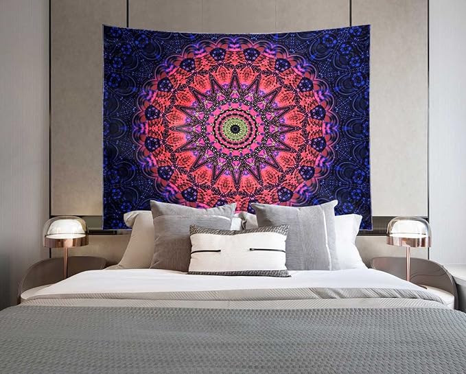 ADDWel Blacklight Mandala Boho Tapestry Glow In The Dark, Black Light Bohemian Hippie Poster Wall Hanging for Bedroom Aesthetic Wall and Room Decor (60" x 80", Mandala)-CasaMuseHome