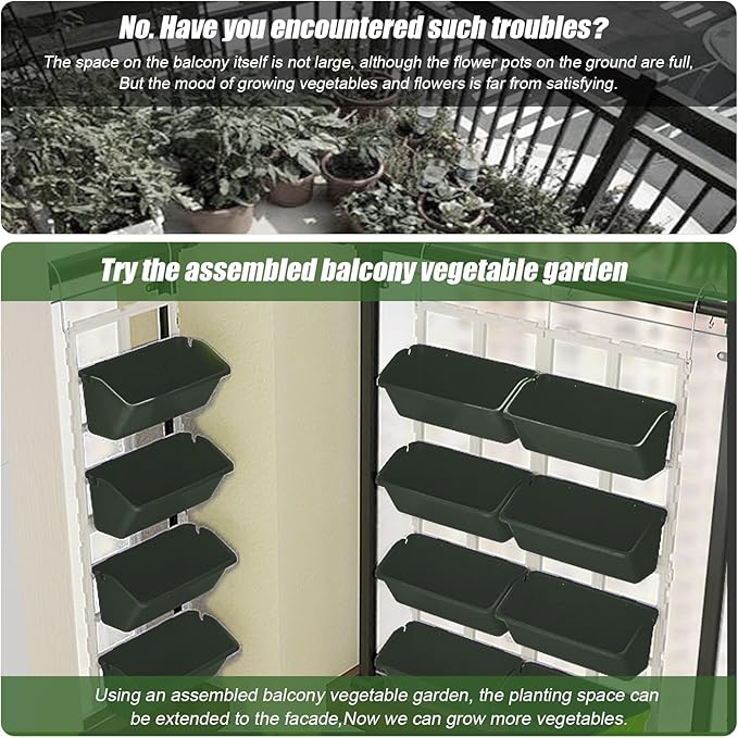 8 Pockets Vertical Planters,Wall Mounted Plastic Plant Grow Pots,Wall Pocket Planters for Indoor,Outdoor,Balcony,Garden Decoration,Green-CasaMuseHome