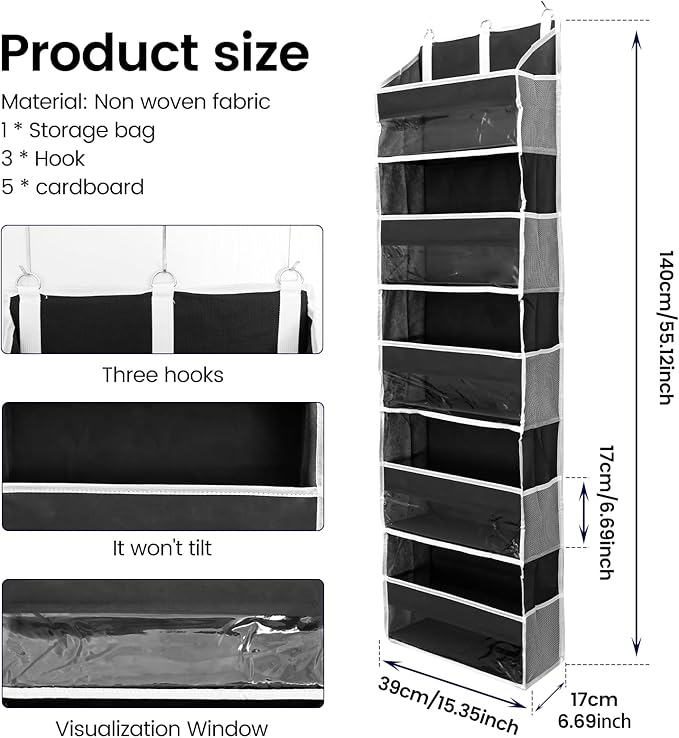 Over the Door Organizer with 5 Large Pockets and 10 Side Mesh Pockets Visible Closet Hanging Organizer Large Capacity Behind Door Storage Organizer for Home Office Bathroom Bedroom-CasaMuseHome