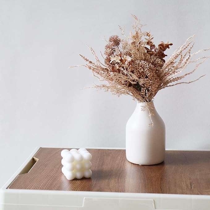 2 Pack Boho Artificial Flowers Plants Bouquet Decoration 13.8inch, Fake Plastic Brown Eucalyptus and Beige Grasses, Faux Floral Arrangement for Wedding Centerpieces Party Home Fall Decor-CasaMuseHome