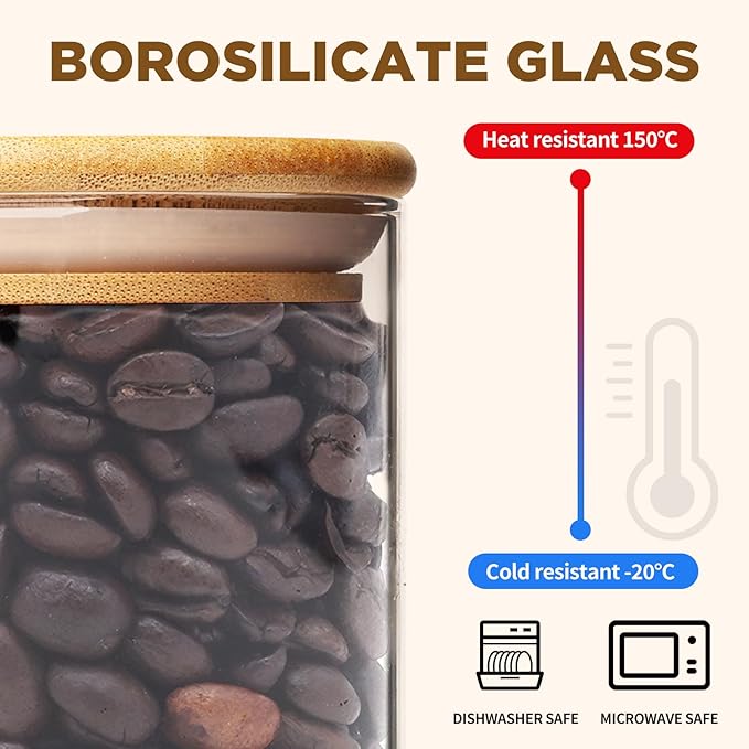 32oz Glass Food Storage Jars, Glass Jars with Bamboo Lids, Kitchen Storage Jars, Canisters with Airtight Lids for Spice, Coffee, Cookie, Set of 4, Pantry Organizers-CasaMuseHome