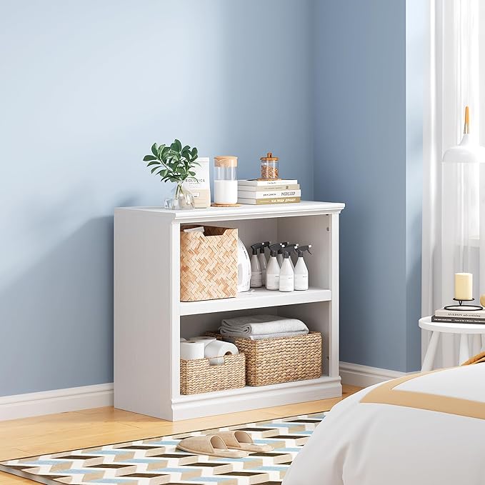 30" Bookcase, White Floor Standing Bookshelf, 2-Tier Display Shelves Open Storage Organizer, Book Case for Living Room Hallway Kitchen Home Office Bedroom, White 2 Tiers-CasaMuseHome