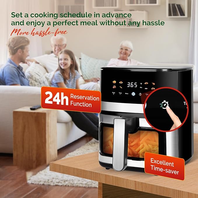 5.8QT Digital Air Fryer with Viewable Window, Adjust Temp & Timer, Air Frying, Reheat, Easy for Frozen Food, Snacks, Dinner, Large Square Basket than Round, Portable for Family & Apartment-CasaMuseHome