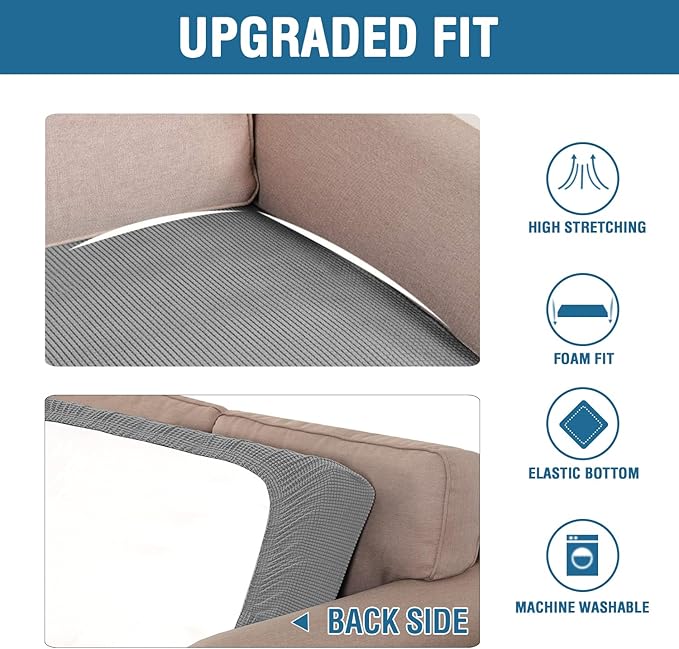 H.VERSAILTEX Super Stretch Individual Seat Cushion Covers Sofa Covers Couch Cushion Covers Slipcover Sets Thick Jacquard Textured Twill Fabric (1 Piece Loveseat Cushion Cover, Dove)-CasaMuseHome