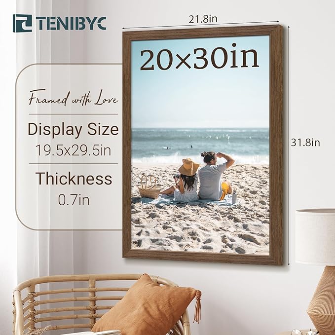 20x30 Poster Frame 3 Pack - Brown Woodgrain, Wood Picture Frame, Wall Gallery Frame - Wall Hanging-CasaMuseHome