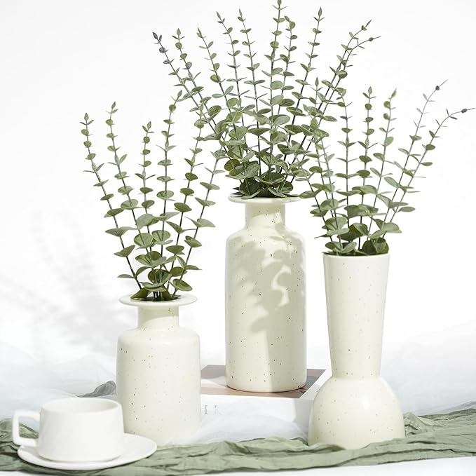 24Pcs Faux Eucalyptus Stems, 15" Artificial Eucalyptus Plants with White Frosted Coating, Fake Eucalyptus Decor Plastic Greenery Leaves for Wedding Bouquets Home Decor DIY Floral Arrangements-CasaMuseHome