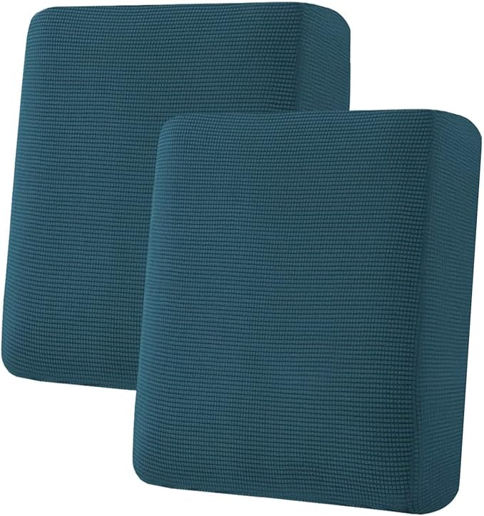 H.VERSAILTEX Super Stretch Individual Seat Cushion Covers Sofa Covers Couch Cushion Covers Slipcover Sets Thick Jacquard Textured Twill Fabric (2 Piece Medium Sofa Cushion Covers, Deep Teal)-CasaMuseHome
