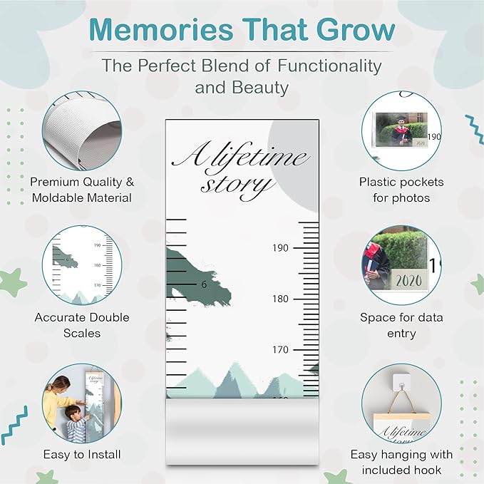 A Lifetime Story Growth Chart for Wall - Personalized for Photos, Photo Stickers, and Memory Album Feature - Height Chart for Kids - Child Height Wall Chart - Height Measurement for Wall-CasaMuseHome