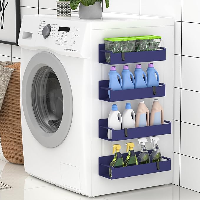 4 Pack Magnetic Spice Rack Organizer for Refrigerator and Oven, Dark Blue Fridge Organizers and Storage for Kitchen-CasaMuseHome