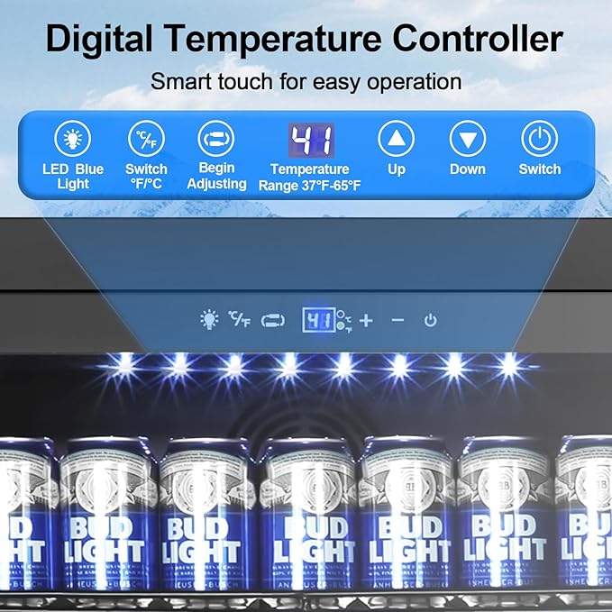 24 Inch Beverage Refrigerator, 5.2 Cu. Ft. Drink Refrigerator with Glass Door, 200 Cans Under Counter & Freestanding Drink Fridge, Reversible Door, Built-In Beverage Cooler for Kitchen, Bar or Office.-CasaMuseHome