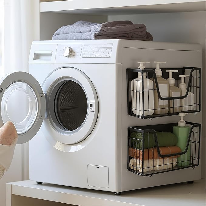 2 Pack Magnetic Shelf for Fridge Fruit Storage Container Fridge Magnetic Baskets Fruit Potato Onion Storage Bins, Pantry Organizer Refrigerator, Kitchen Counter, Cabinet, 12.4 x 7.9 x 5 Inch-CasaMuseHome