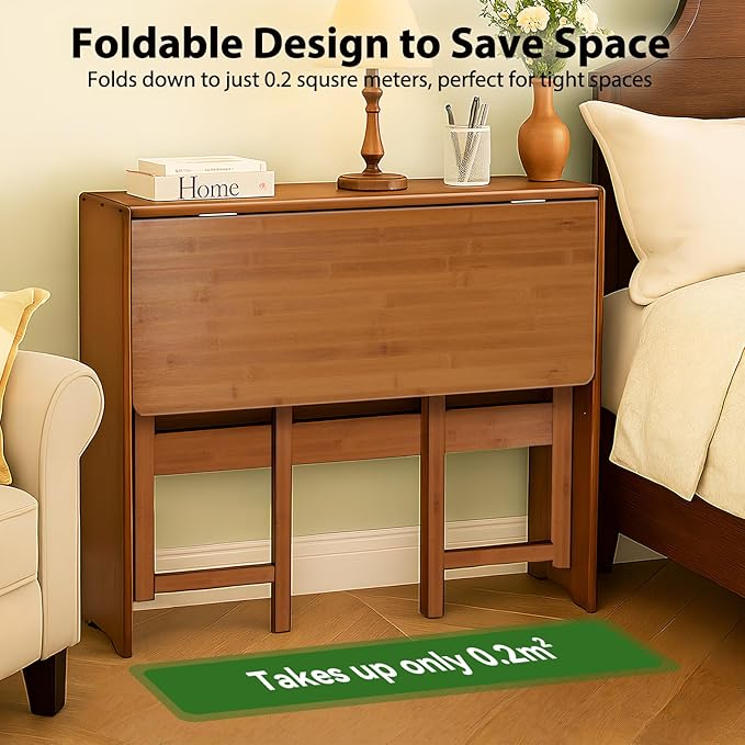 31.5" Bamboo Folding Desk,Space-Saving Computer Desk for Small Spaces, Foldable Study Table for Bedroom, Home Office, Dorm, Apartment（Brown-CasaMuseHome