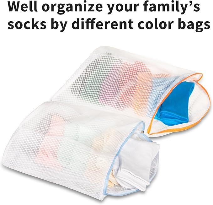 5Pcs Hanging Laundry Bags for Socks with S Hooks, 5 Color Mesh Laundry Bags for Washing Machine-CasaMuseHome