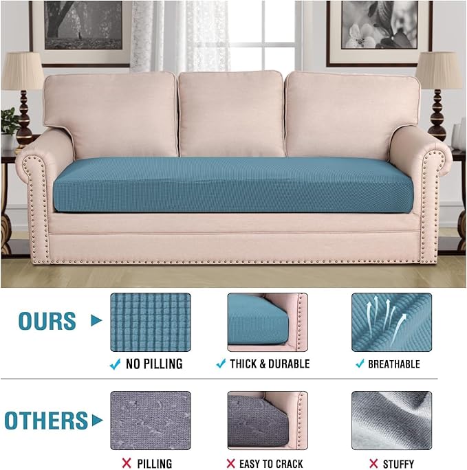 H.VERSAILTEX Super Stretch Individual Seat Cushion Covers Sofa Covers Couch Cushion Covers Slipcover Sets Thick Jacquard Textured Twill Fabric (1 Piece Sofa Cushion Cover, Storm Blue)-CasaMuseHome