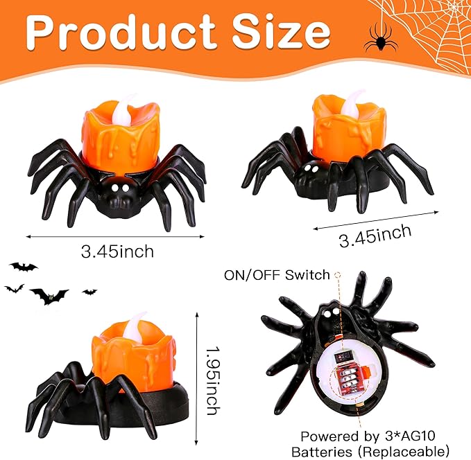 6 Pack Halloween Flameless Candles Battery Operated LED Spider Tealight Candles for Halloween Home Decorations, Light Up Halloween Decorations Indoor for Table Party Office Fireplace Halloween Gifts-CasaMuseHome