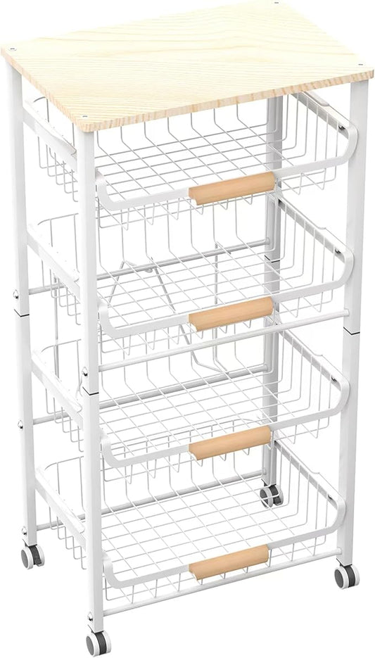 5-Layer Fruit Basket Kitchen Food Storage Organizer and Storage Rack, Stackable Storage cart with Desktop, Pull-Out Hollow Metal Storage Basket, Wheeled Sorting Rack Spice Rack-CasaMuseHome