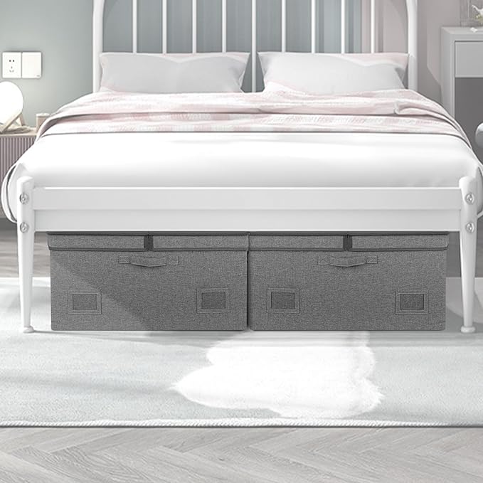 75 Quarts Extra Large Decorative Storage Bins with Lids, 1 Pack Gray Collapsible Storage Bins with Lids, Stackable Storage Bins Decorative Box Storage With Lid Extra Large-CasaMuseHome