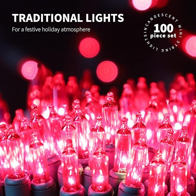 100LIGHTS PINK Extra-Bright With End Connectors Christmas Decorative Lights 5.98m UL Certified Mini String Light Set Waterproof for Home Garden Holiday Christmas Tree Party Patio Decor Wedding-CasaMuseHome