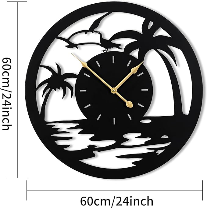 24inches/60cm Large Wall Clocks Battery Powered No Ticking Silent Round Black Modern Unique Metal Wall Clocks Suitable Living Room Kitchen Bedroom Fireplace Office Farmhouse。-CasaMuseHome