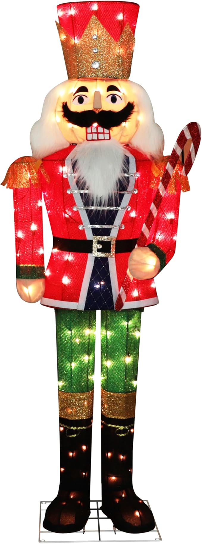 5FT Lighted Nutcracker with Candy Cane for Christmas Decoration, 3D Pre-Lit Iridescent Soldier Xmas Decor with 100 Warm White Lights, Glittered Standing Holiday Display for Outdoor, Indoor-CasaMuseHome