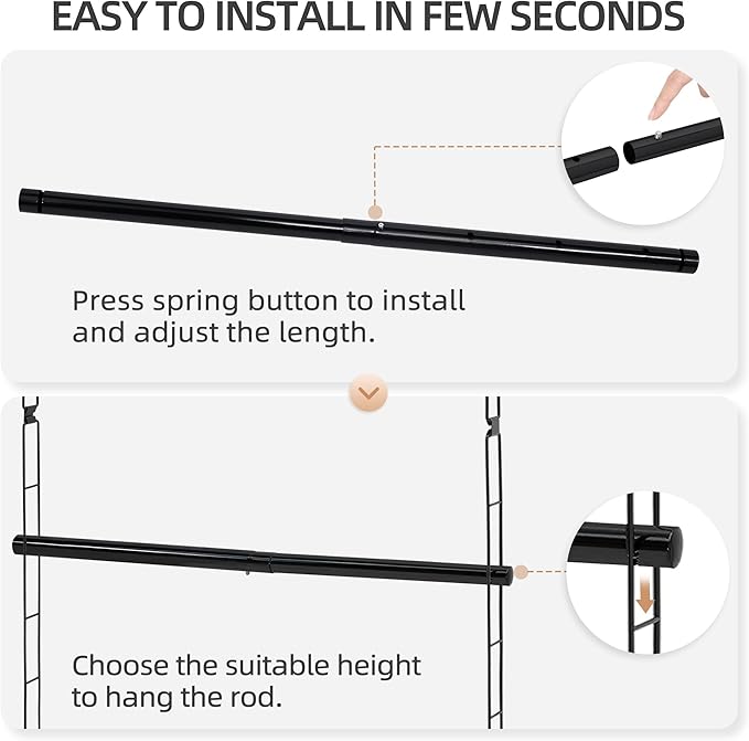 STORAGE MANIAC Hanging Closet Rod, Adjustable Width and Height Closet Hanging Organizer, Space-Saving Clothes Hanging Bar, Closet Extender Hanging Rod Double Closet Hanging Rod, 2 Pack Black-CasaMuseHome
