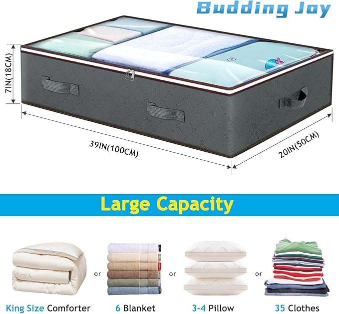 90L Under Bed Storage Containers, Large Capacity Underbed Storage Bags Organizer, Thick Fabric Storage Bins with Clear Window and Reinforced Handles for Blanket Comforter Bedding Clothes, 8 Pack-CasaMuseHome