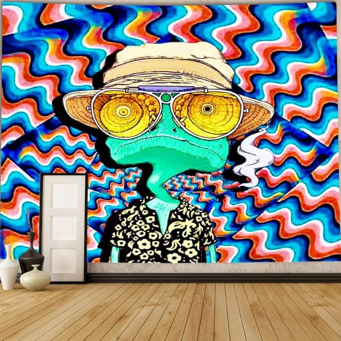 ADDWel Blacklight Frog Tapestry, Hippie Alien Tapestry Glow In The Dark, UV Reactive Black Light Upright Posters Wall Hanging for Bedroom Dorm Living Room Backdrop Decor-CasaMuseHome