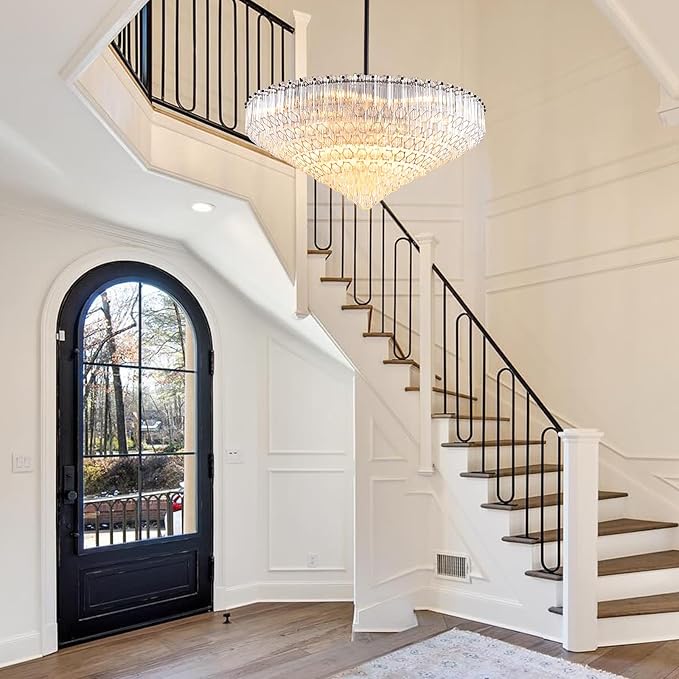 30" Modern Dining Room Chandeliers, 13-Light Clear Crystal Chandeliers, Dimmable Blown Glass Chandelier for Living Room, Round Large Chandelier for High Ceiling, Bedroom, Entryway, Staircase-CasaMuseHome