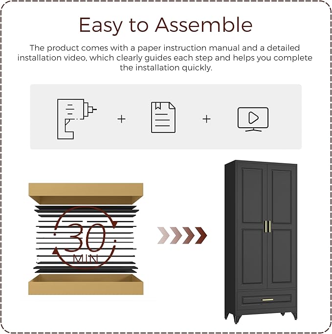 75" Kitchen Pantry Cabinet with Drawer, Metal Storage Cabinets with Doors and Adjustable Shelves, Black Tall Pantry Cabinet for Dinning Living Room, Home Office-CasaMuseHome