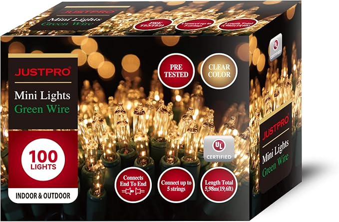 100LIGHTS WARM WHITE Extra-Bright With End Connectors Christmas Decorative Lights 5.98m UL Certified Mini String Light Set Waterproof for Home Garden Holiday Christmas Tree Party Patio Wedding-CasaMuseHome
