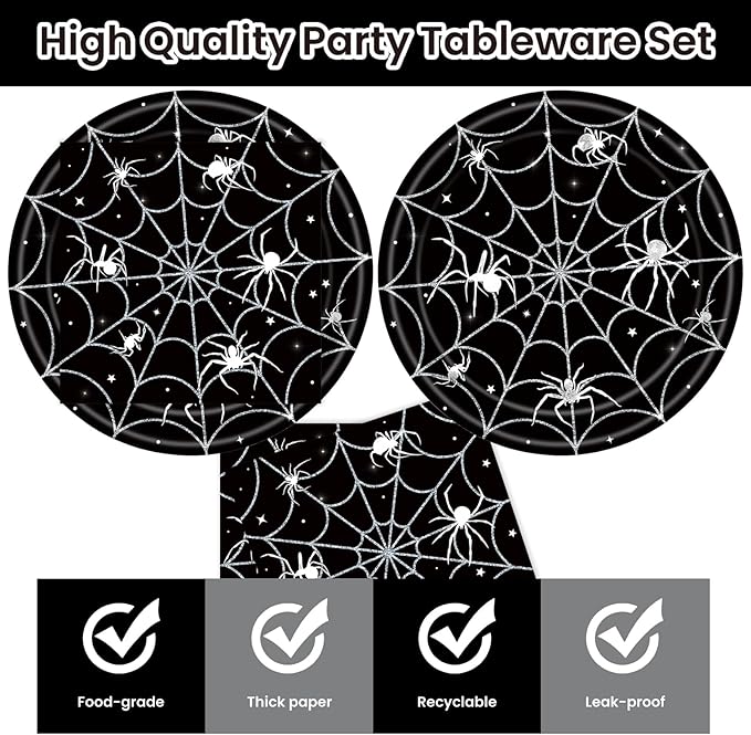 40Pcs Halloween Paper Plates and Napkins Party Supplies, Spider Web Plates Napkins Disposable Dinnerware Set for Spooky Halloween Party Decorations-CasaMuseHome