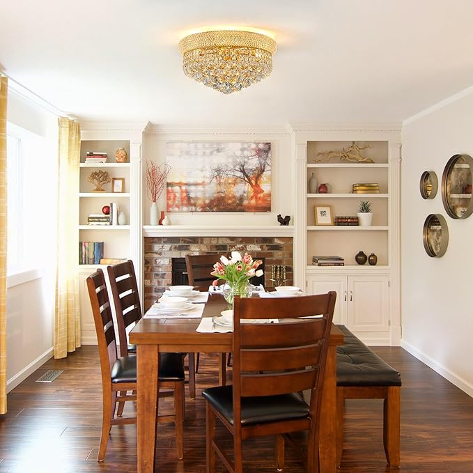 7-Light Crystal Flush Mount Chandelier Ceiling Light Fixture for Living Room Dining Room Bedroom Foyer Entryway Hallway Closet Bathroom (Gold D18)-CasaMuseHome