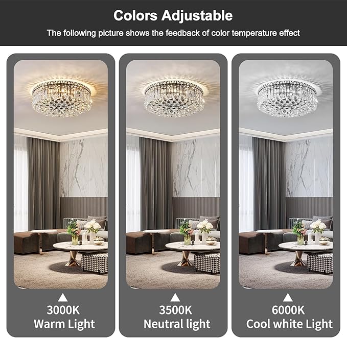 6-Lights Black Crystal Flush Mount Chandelier Light Fixture K9 Crystals Modern Ceiling Lights Elegant Pendant Lamp for Bedroom,Hallway,Bar,Living Room,Dining Room,H5.9 xW20 (Bulbs Not Included)-CasaMuseHome